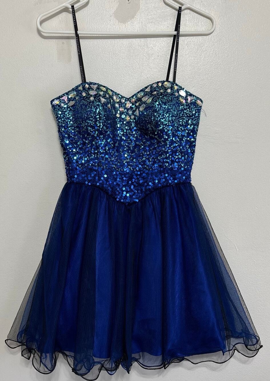 Masquerade Royal Blue Sequin Tulle Mini Dress 3/4